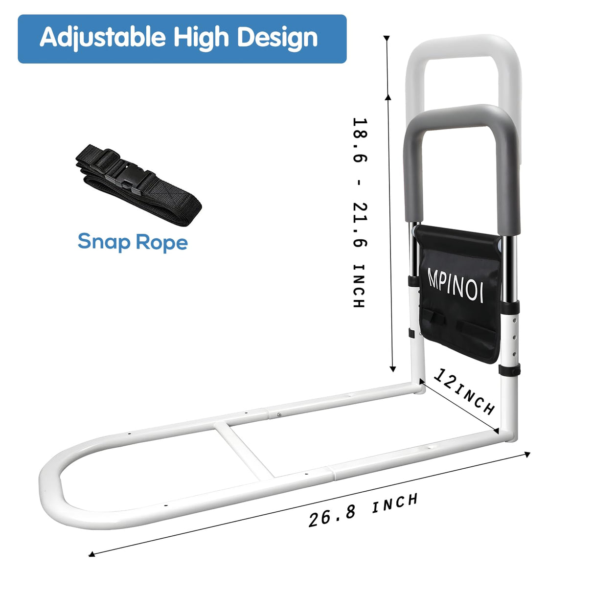 MPINOI Bed Rails for Ederly Adults Safety, Adjustable Height Bed Assist Rails for Seniors Fall Prevent Grab Bar Fits King Queen Full Twin Bed…