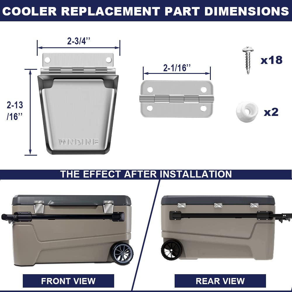 Cooler Stainless Steel Hinge & Latch Set, Ice Chest Hinges, Latch Posts, and Screws, High Strength Cooler Latch Replacement Parts Kit.