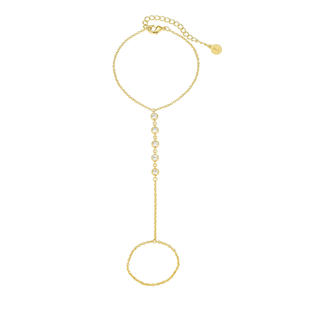 Faire de la Mode Hand Chain Bracelet, 14K Gold Plated with 5 CZ