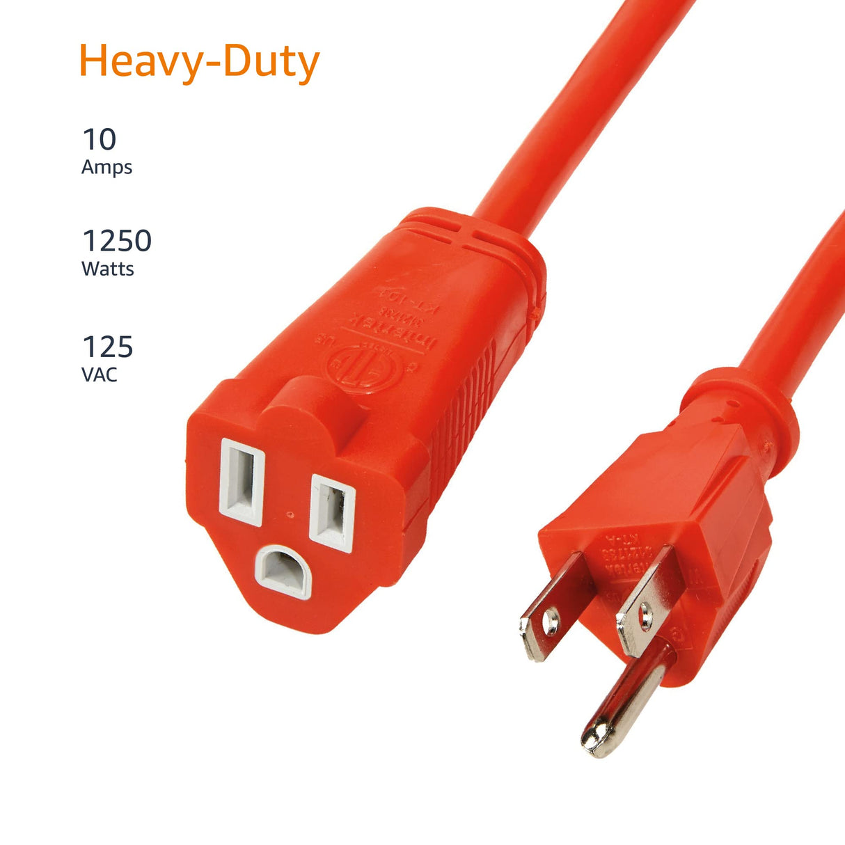 Amazon Basics 100 foot 3-Prong Vinyl Indoor/Outdoor Extension Cord - 10 Amps, 1250 Watts, 125 VAC - Orange