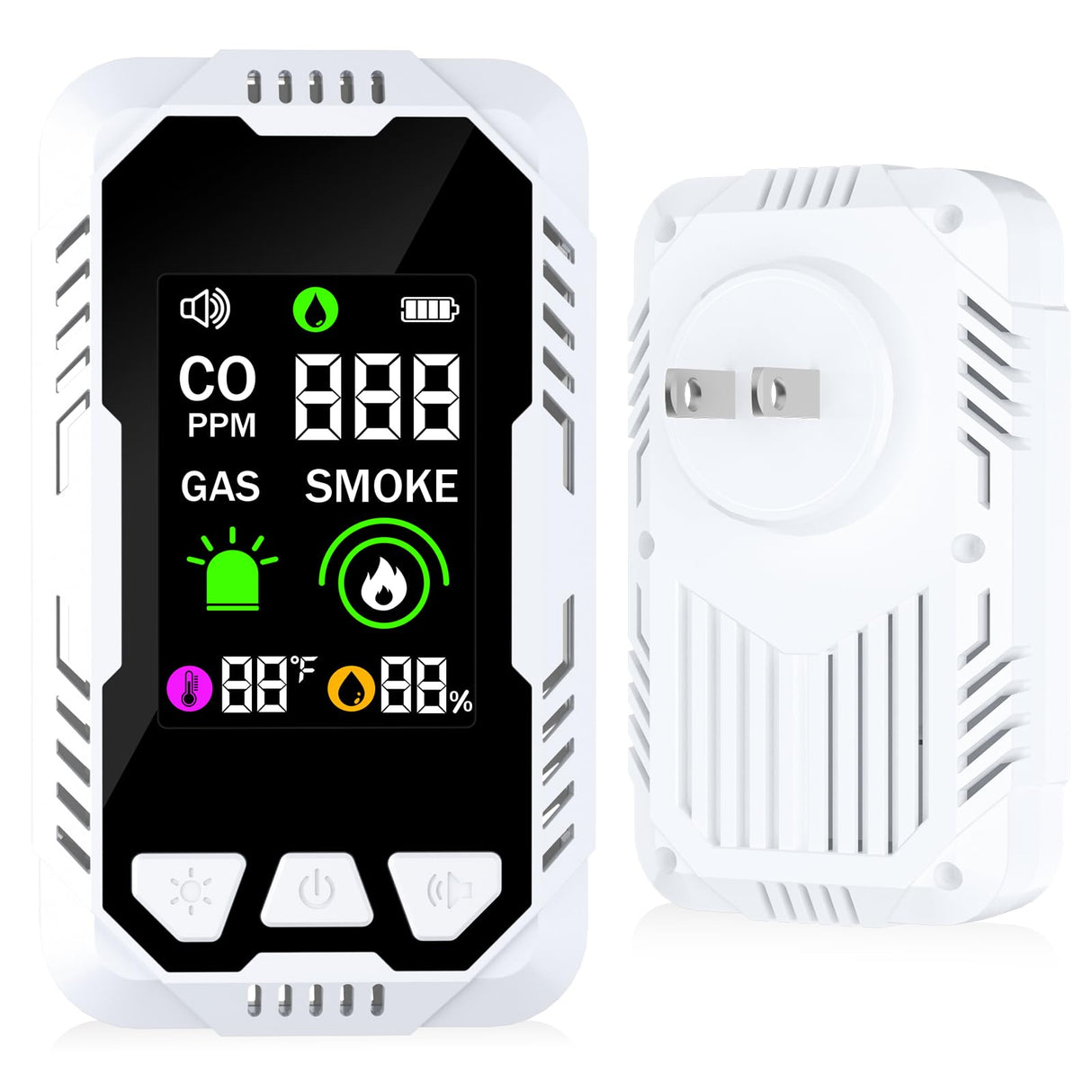 5-in-1 Carbon Monoxide Detector Combo with LCD Display, Detects CO, Natural Gas, Smoke, Temperature, Humidity for Home Hotel, Camping RV, Apartment Safety, Plug-in Monoxide Alarm HD Screen 1 Pack