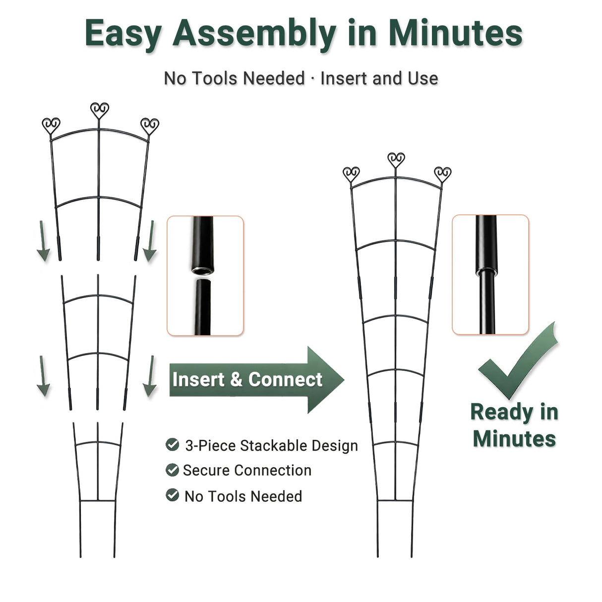 46.6" Tall Plant Trellis for Climbing Plants Indoor Outdoor, Durable Metal Trellis for Potted Plants, Adjustable Climbing Plant Support for Vines, Clematis, Morning Glories, Ivy, Black, 2 Pack