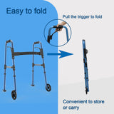 Loyoda Folding Walkers for Seniors,FSA/HSA Eligible Medical Walker 5'' Front Wheel Lightweight Walker with Storage Bag and Skis Glides Height Adjustable Aluminum Compact Standard Walker （Blue）