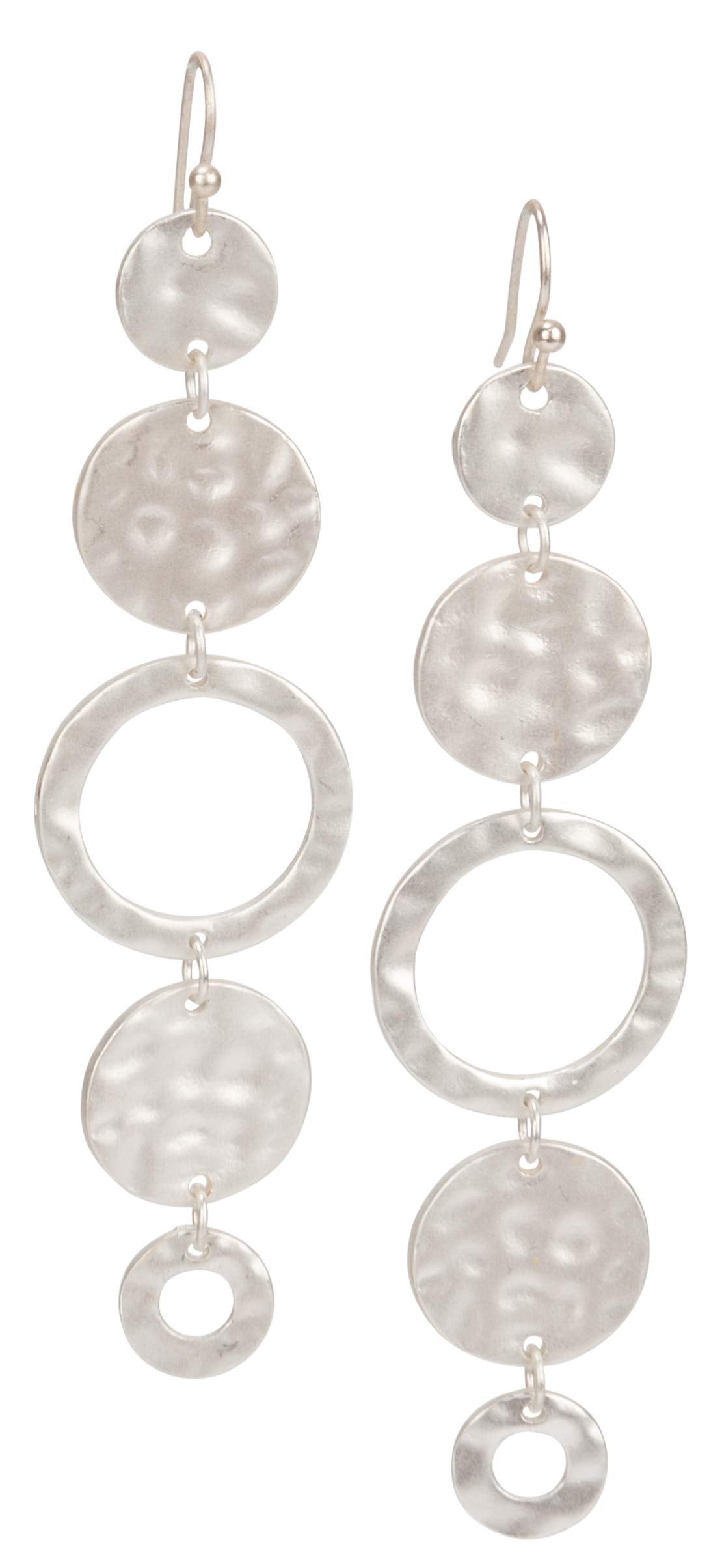SPUNKYsoul Handmade Matte Textured 5 Circle Earrings or Women (Silver)