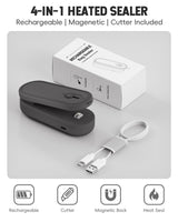 Mini Bag Sealer with Cutter and Magnet, 1800mAh Rechargeable Bag Resealer Handheld, Portable Heat Sealer for Heavy-Duty Plastic Snack & Chip Bags, Upgraded, Gift for Women, Food Saver, Kitchen Storage