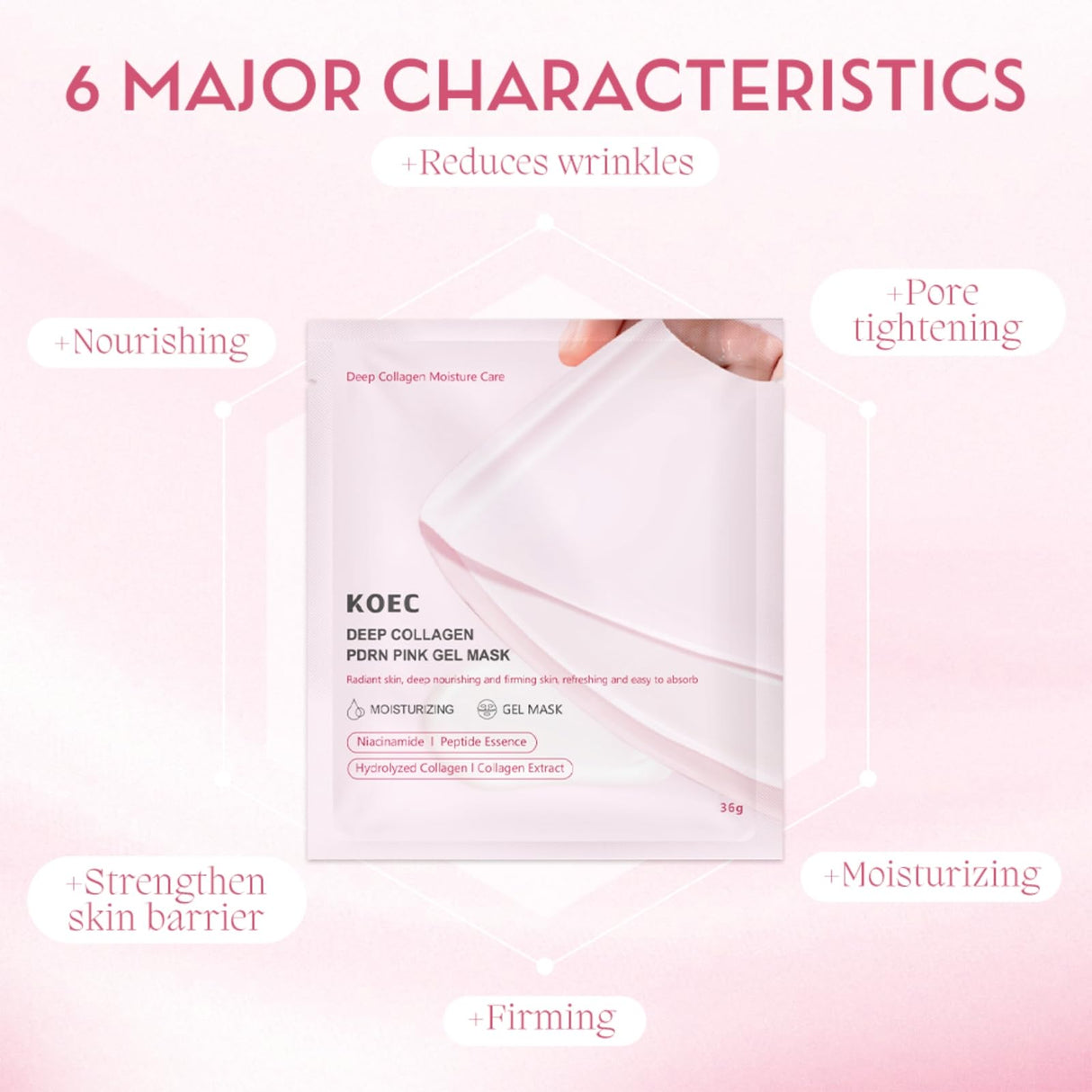 Deep Collagen PDRN Pink Gel Mask,Moisturizing Overnight Collagen Face Mask,Overnight Facial Sheet Mask For Glass Glow Skin - Deeply Nourishing,Lifting & Firming,Restoring Skin Elasticity-36gx4pcs