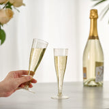 JOLLY CHEF Plastic Champagne Flutes 4.5 oz 100 Pack Gold Glitter Glasses