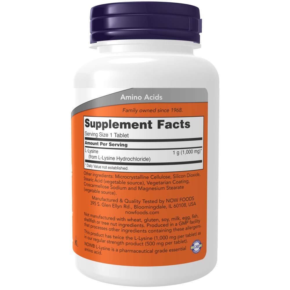 NOW Foods L-Lysine 1000mg, 100 Tablets (Pack of 2)