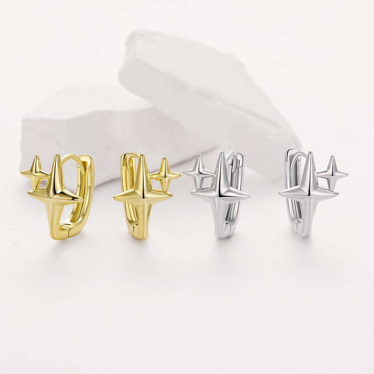 MUNDELL Silver Star Huggie Hoop Earrings for Women Hypoallergenic Earrings