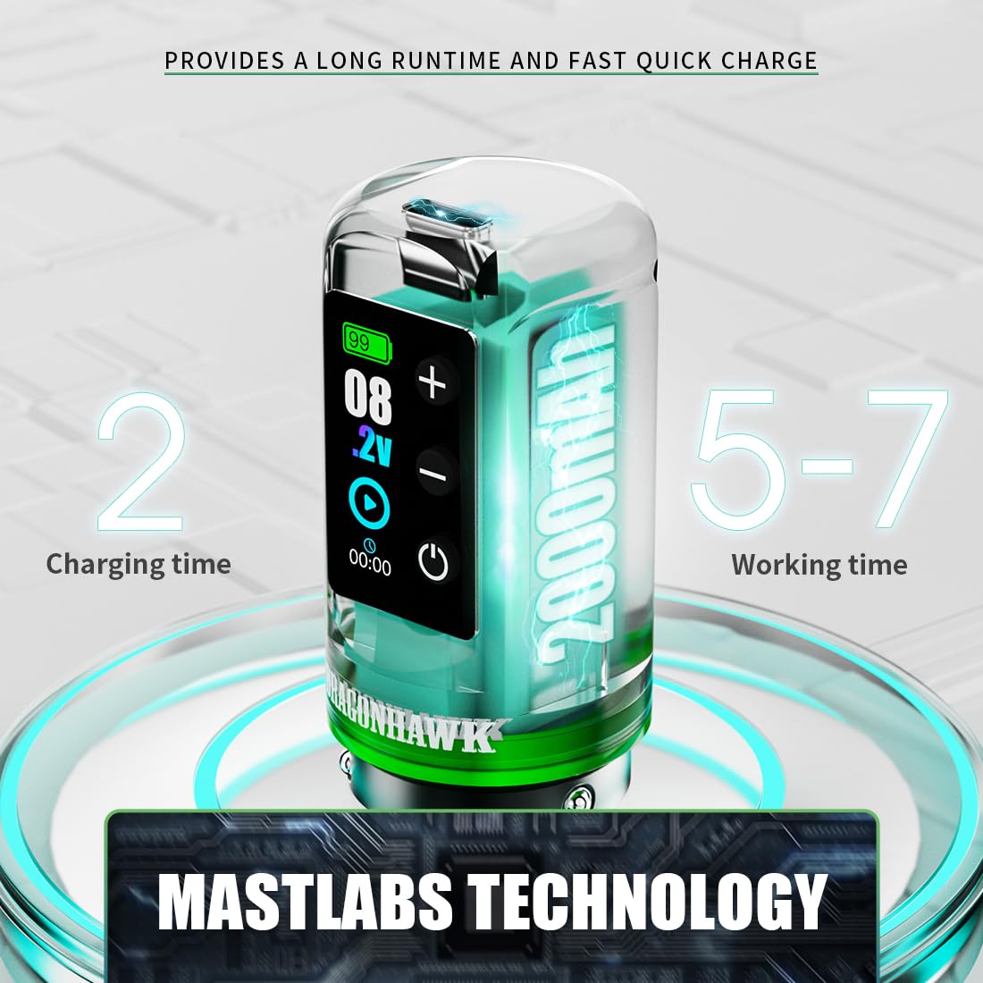 Dragonhawk Tattoo Kit, L3 Cordless/Cord Complete Tattoo Gun Rotary Pen Machine Kit, 2 Batteries, Power Supply with Extra Battery Rca Jack Part for Pro Artists