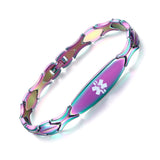 LinnaLove Fashion Shiny medical alert bracelet with Free Engraving Stainless steel Medical id bracelet for Women (MIXED, Inches, 7.50)