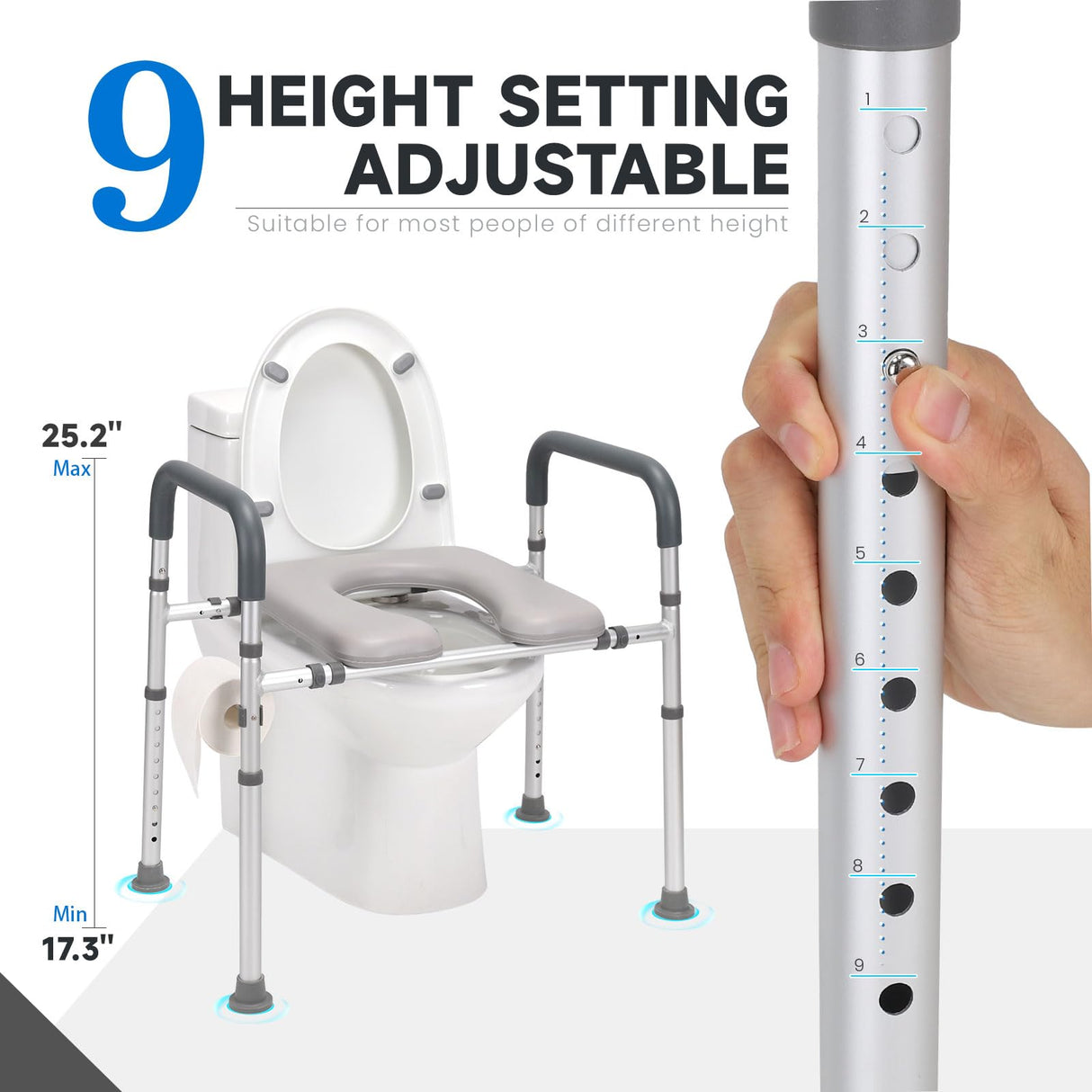 Raised Toilet Seat with Handles, 400lb Handicap Toilet Seat with Handles Over Toilet, Commode Chair with Adjustable Height & Width, Toilet Seat Risers for Seniors, Elderly, Handicap