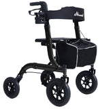 Henmnii Rollator Walker for Seniors, Lightweight Foldable All Terrain Rolling Walker with seat, Aluminum Walkers with 10 inch Rubber Wheels, Handles and Backrest for Seniors and Adult