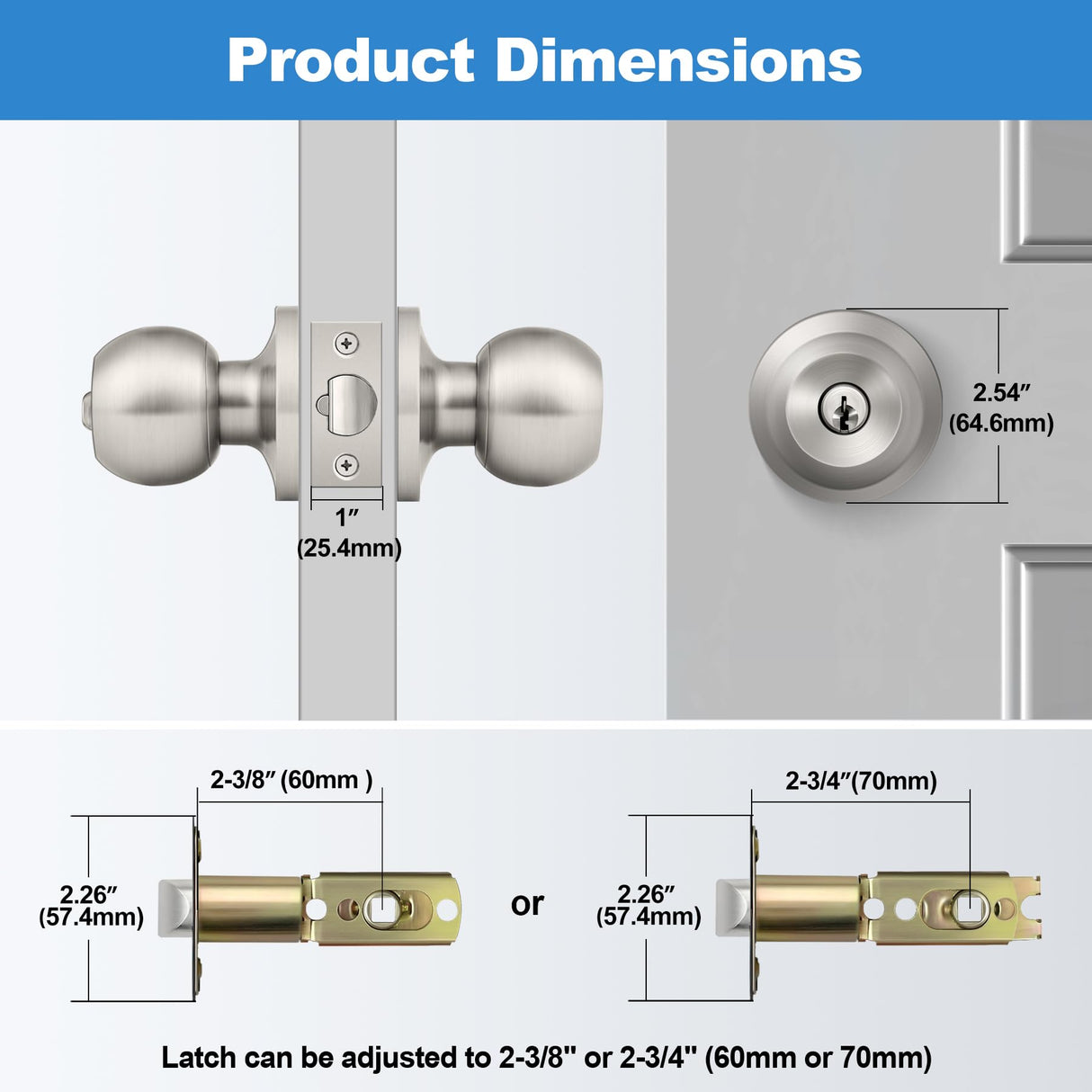 BESTTEN [2 Pack] Entry Door Knob with Lock, Keyed Different Door Lock for Exterior Door and Front Door, Standard Ball, Satin Nickel