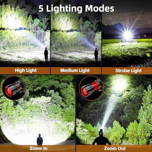 Rechargeable Headlamp High Lumens, Super Bright LED Head Lamp with Motion Sensor, 5 Modes, IPX7 Waterproof, 125° Adjustable, Zoomable Headlight for Adults, Camping, Cycling, Running