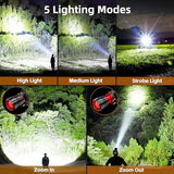 Rechargeable Headlamp High Lumens, Super Bright LED Head Lamp with Motion Sensor, 5 Modes, IPX7 Waterproof, 125° Adjustable, Zoomable Headlight for Adults, Camping, Cycling, Running