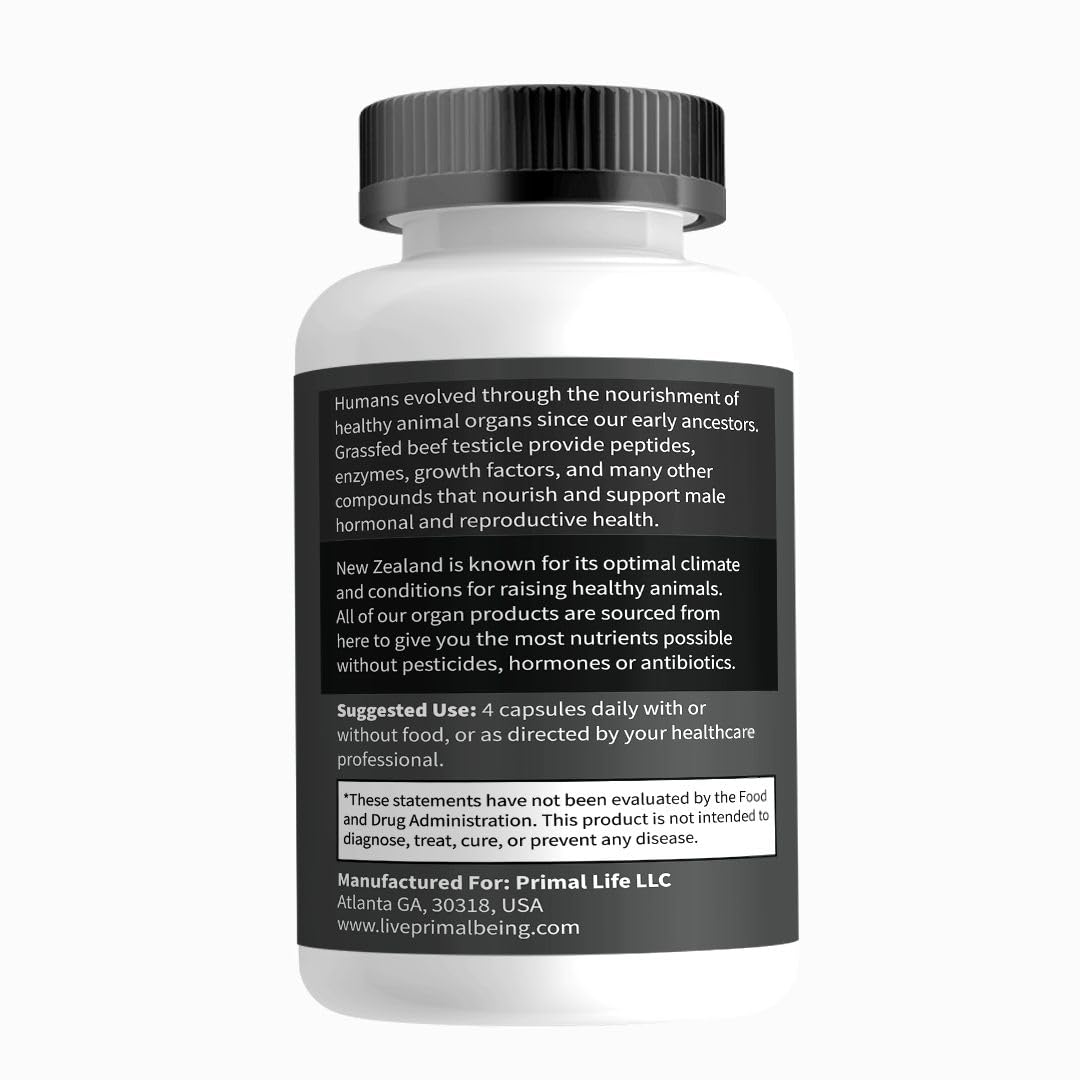 Primal Being Grassfed Beef Testes Capsules – Nutrient-Dense Beef Organ Supplement for Men, New Zealand Sourced, 120 Capsules