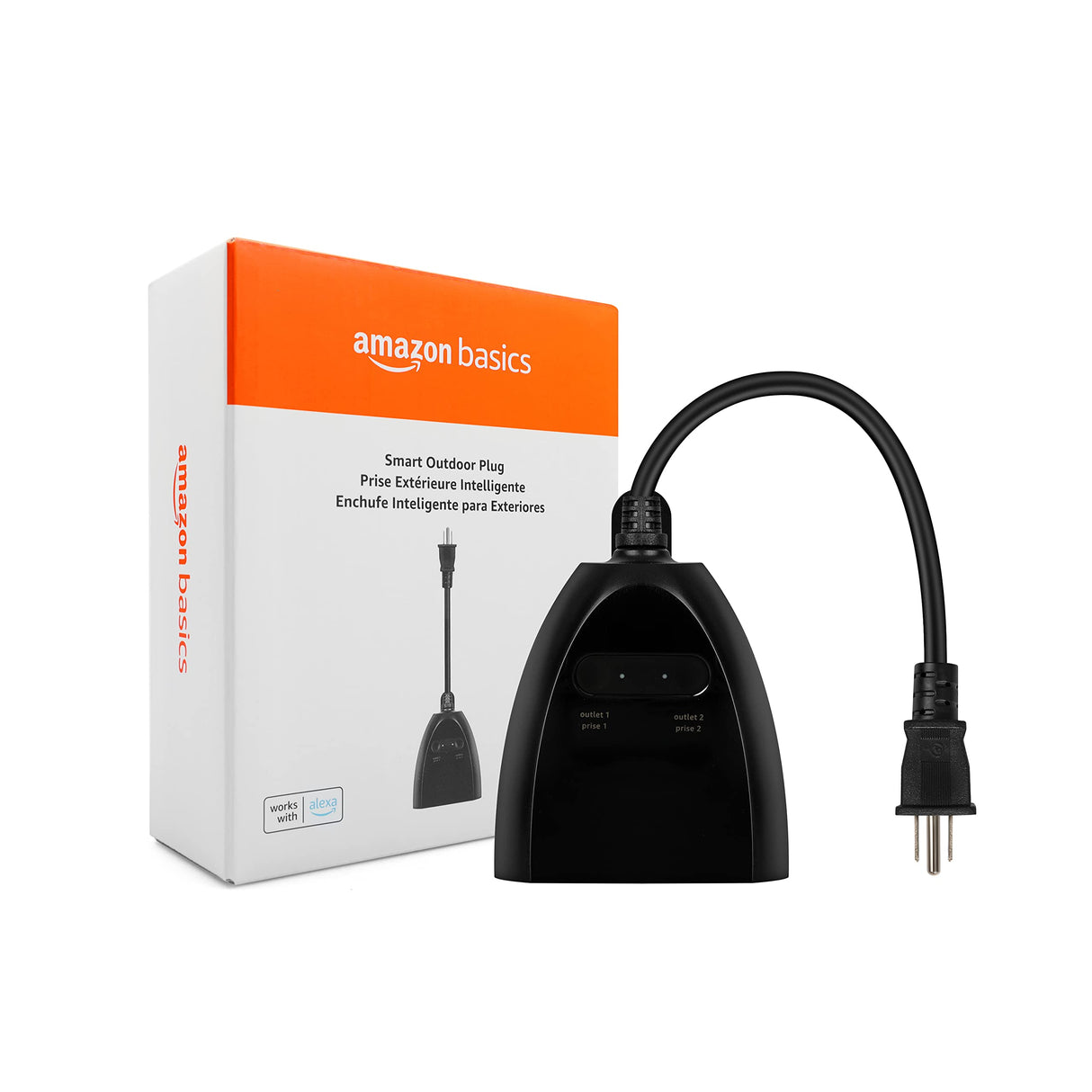 Amazon Basics Outdoor Smart Plug with 2 Individually Controlled Outlets, Works with Alexa Only, Voice Control, Weather Resistant, 2.4 GHz Wi-Fi, No Hub Required, Black
