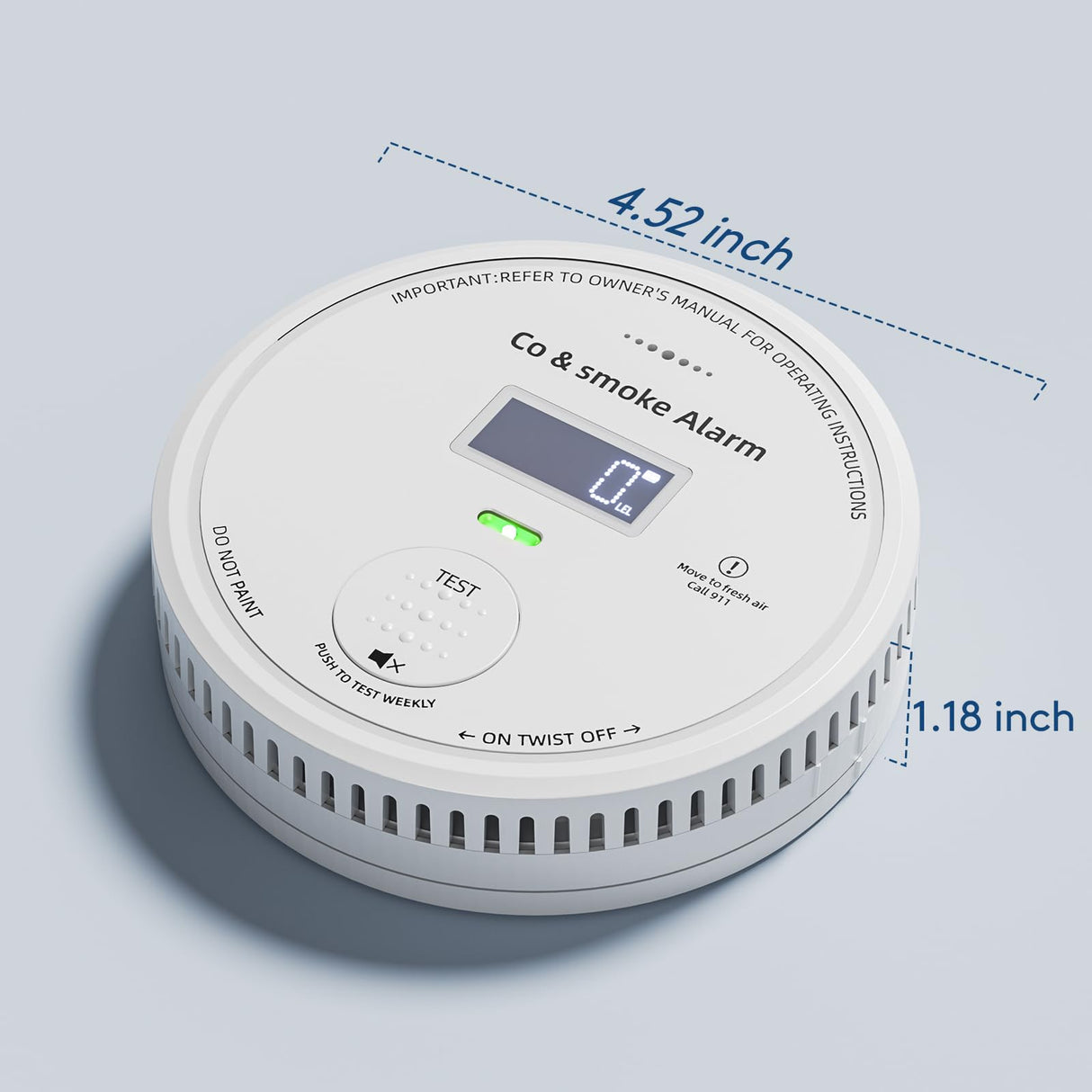 10-Year Battery Smoke and Carbon Monoxide Detector 2-in-1 with Digital Display, 85dB Visual & Audible Alarm, Easy Setup for Living Room,Camper,RV, Brings Peace of Mind