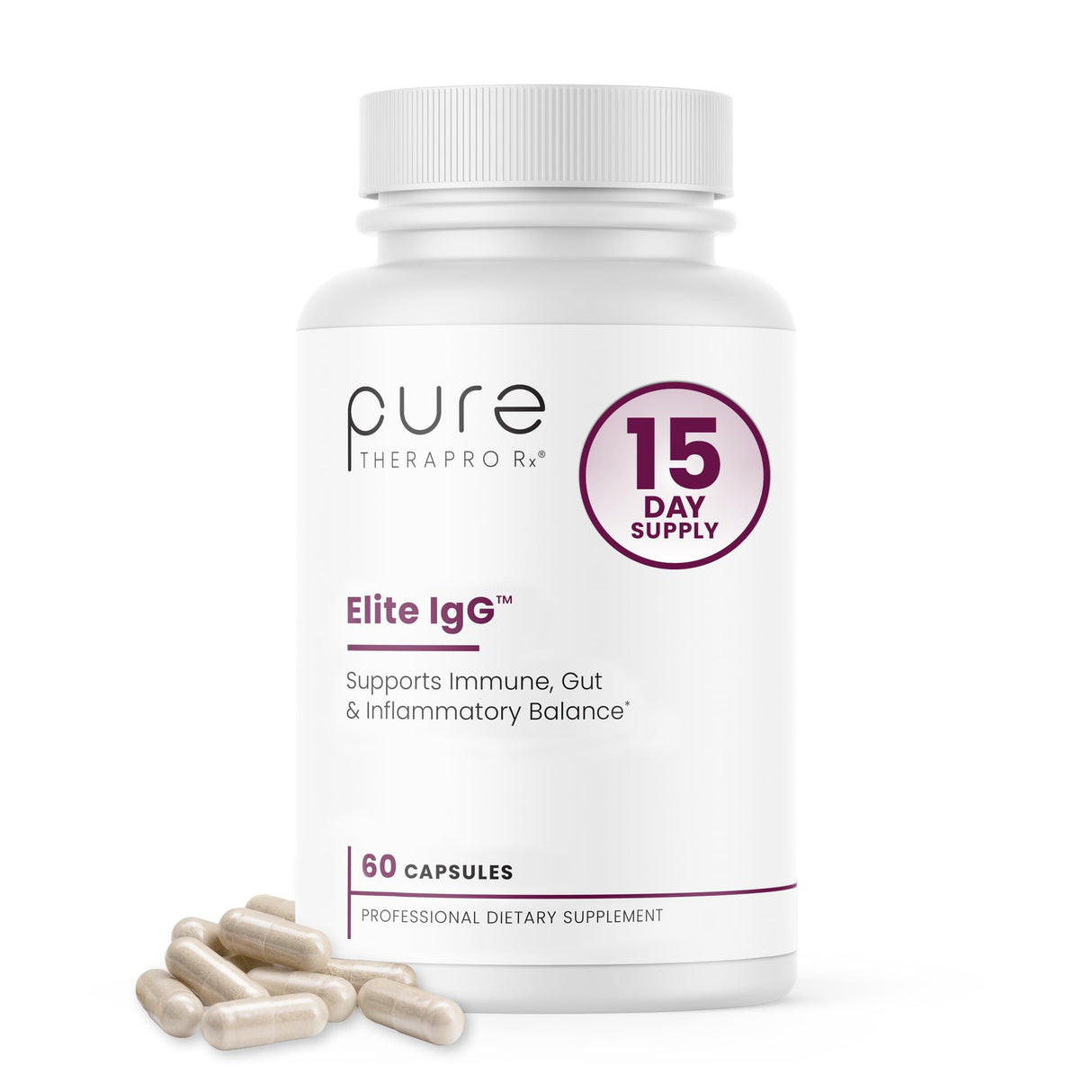 Pure Therapro Rx Elite IgG Immunoglobulin Supplement | 1100+ mg IgG, IGA & IgM Serum Derived Immunoglobulins (SBI) | Colostrum Supplement Alternative | Gluten, Dairy & GMO Free (60 Capsules)