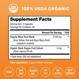 NutraChamps USDA Organic Maca Root Capsules for Women & Men, 2100mg, 180 Capsules, Black, Red & Yellow Peruvian Gelatinized, Highest Potency Maca Root Powder Supplement