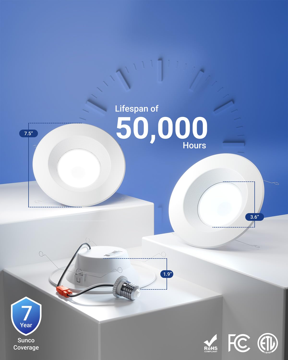 Sunco LED Recessed Lighting 6 Inch, Retrofit Can Lights, 965LM, 13W (100W Equivalent), Selectable CCT 2700K/3000K/3500K/4000K/5000K, Dimmable, Baffle Trim, Damp Rated UL 4 Pack