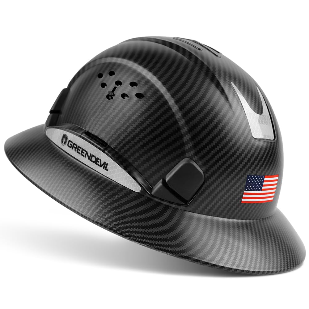 GREEN DEVIL Full Brim Hard Hat with Built-in Visor Vented Construction Safety Helmet OSHA Approved Cascos De Construccion ABS Work Hardhat Helmets for Men Women OSHA Approved