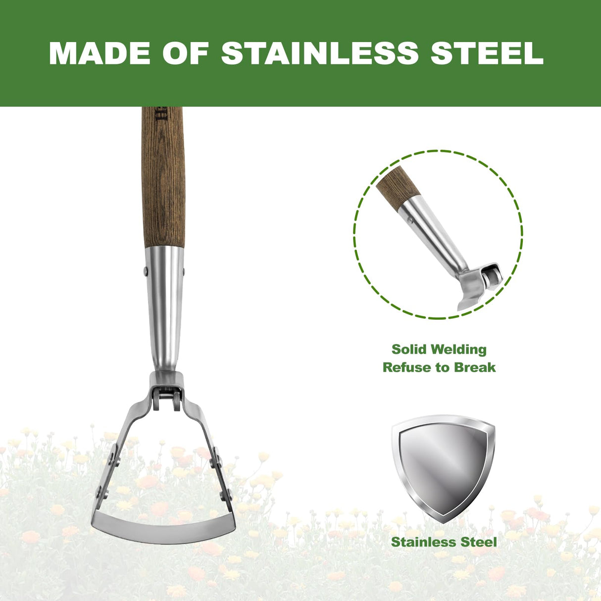 Haliaeetus Scuffle Hoe, 16.8'' Stirrup Hoe for Weeding in Raised Bed