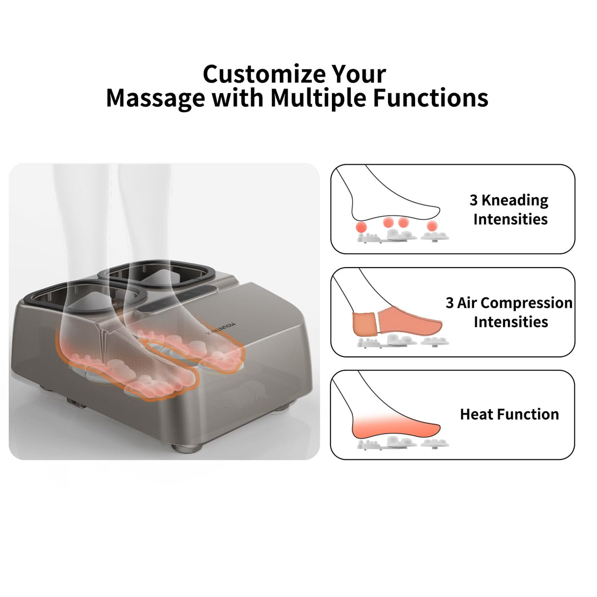 MOUNTRAX Foot Massager Machine with Heat, Gifts for Women Men, Shiatsu Foot Massager with Remote Control, Deep Kneading and Soothing Heat, Fits Feet Up to Men Size 12 (Gray)