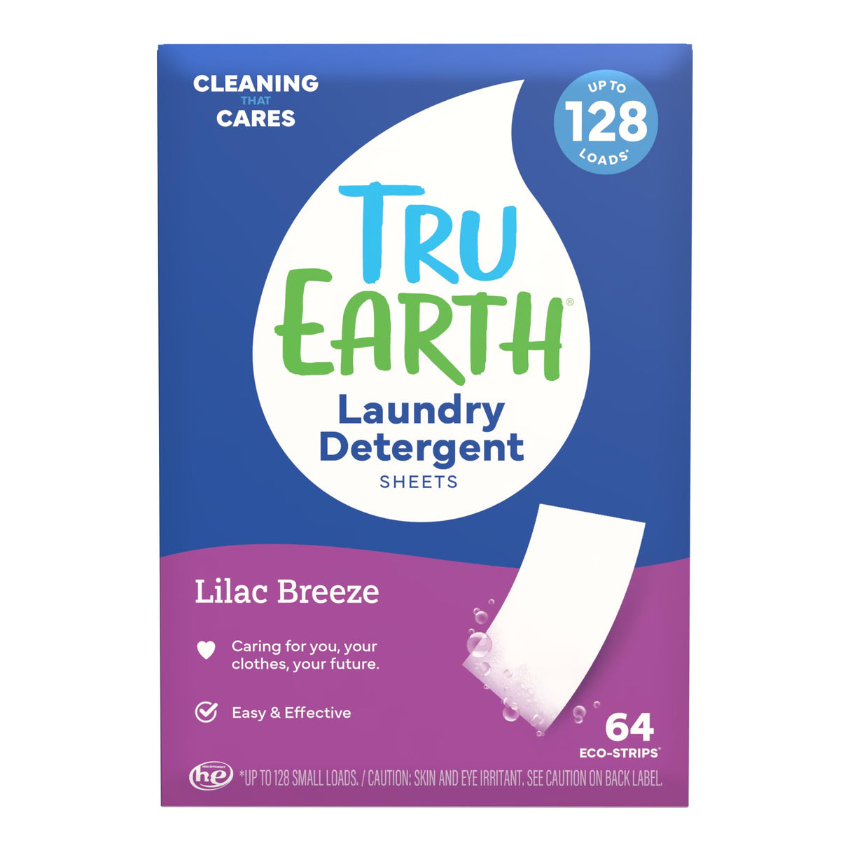 Tru Earth Compact Dry Laundry Detergent - Up to 128 Loads (64 Sheets) - Paraben-Free - Original Eco-Strip Liquidless Detergent, Travel - Lilac Breeze | Packaging May Vary