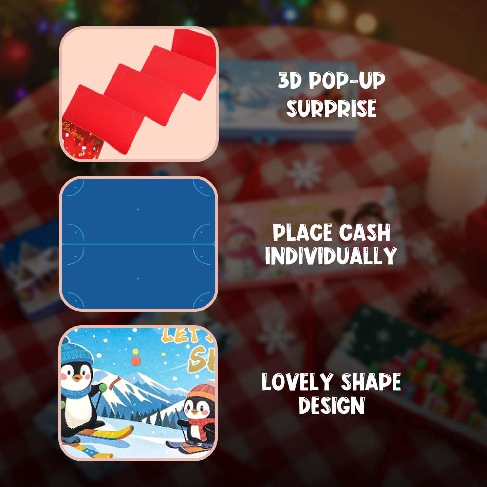 Christmas Cash Gift Envelope, 2025 New Christmas Money Holders with 10 Slots for Cash, Surprise Money Envelopes Gift Card Women Men Girls Boys Birthday Holiday (Red-3 pack)