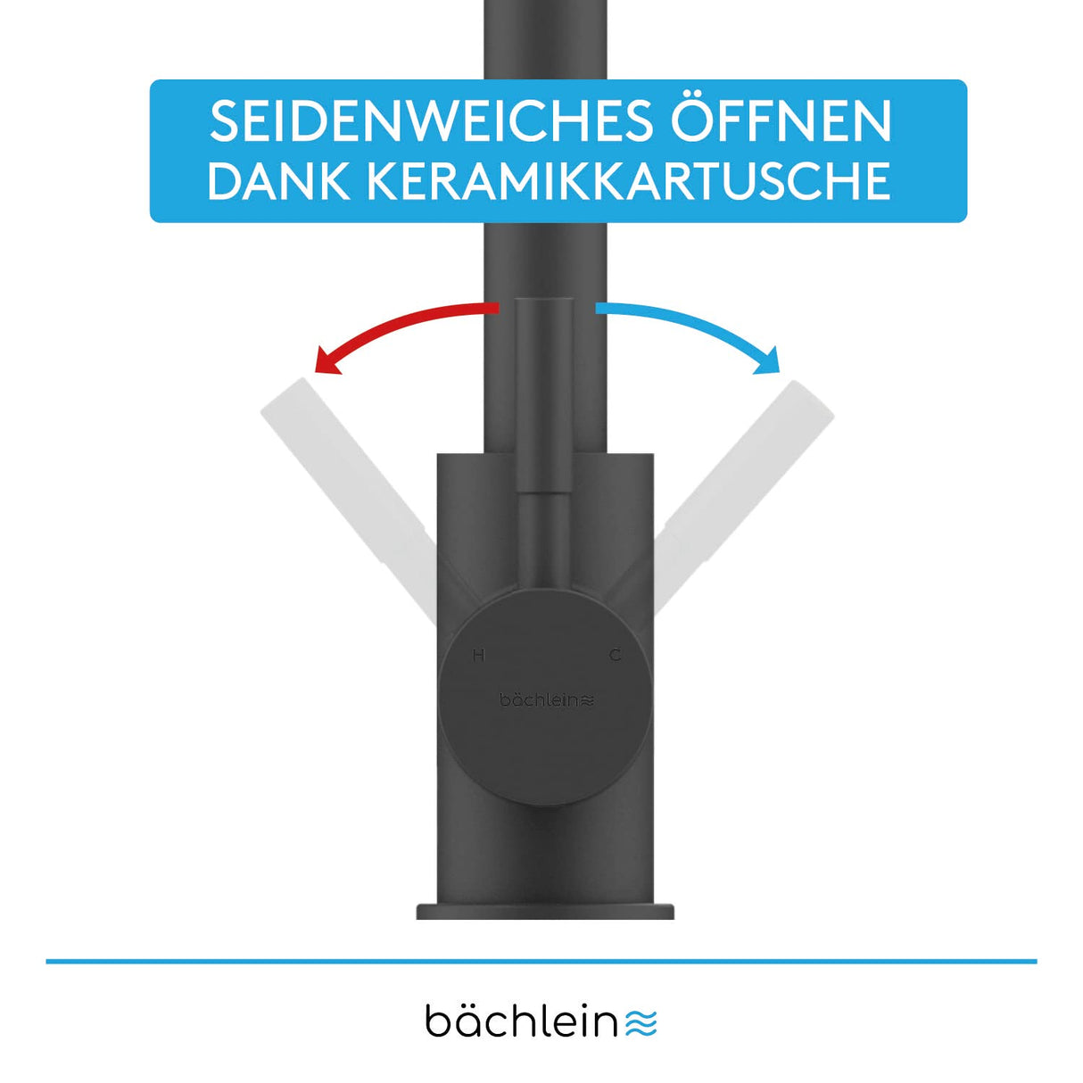 Bächlein Kitchen tap 360° rotatable (matt black) – single-hand basin tap made of stainless steel with pull-out hose and spray head with switch knob, tap for the kitchen