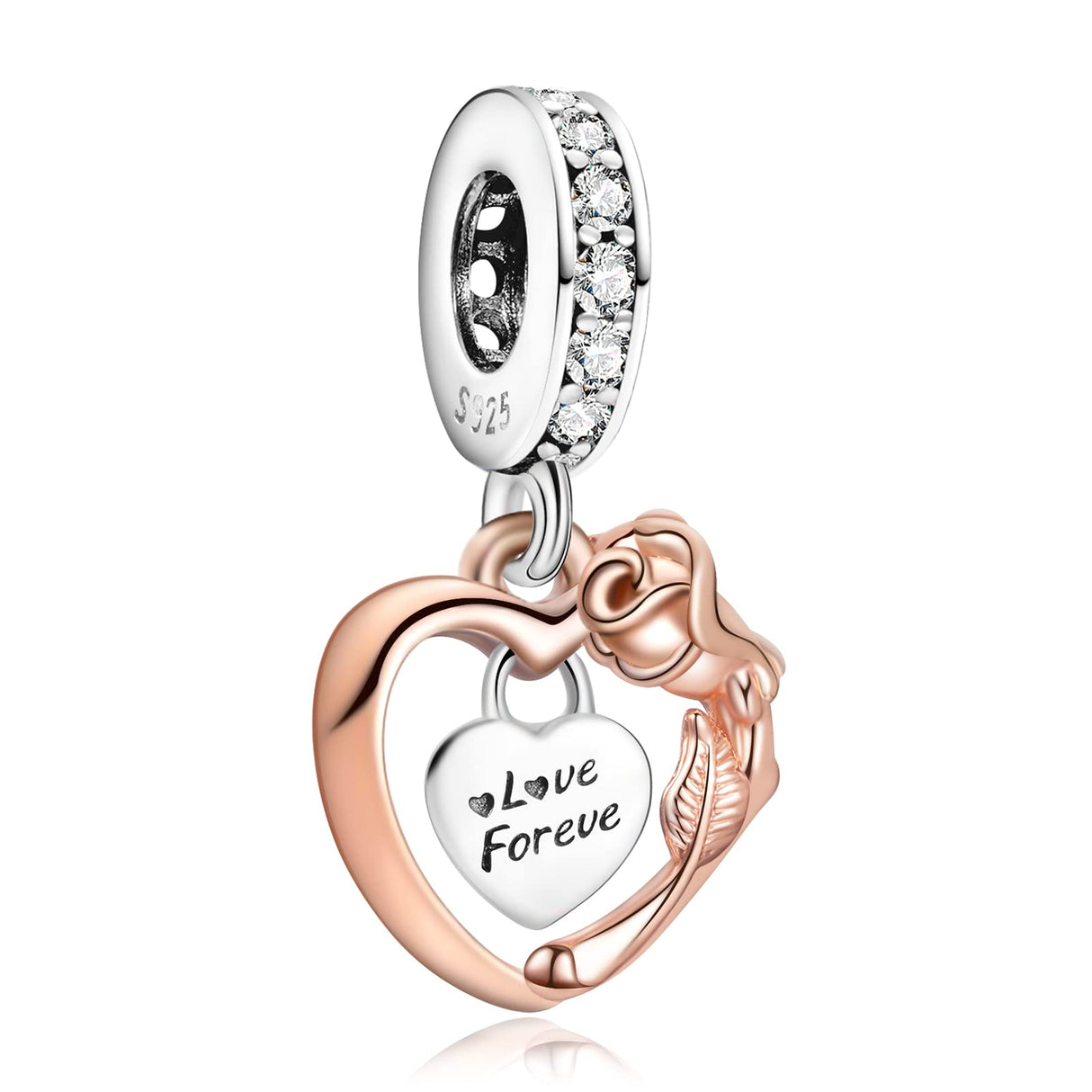 MITSOKU 9Pcs Silver Rose Gold Charms Set Compatible with Pandora Bracelets - Fashion Dangle Beads for Women, Birthday/Travel/Family Theme Jewelry Gifts