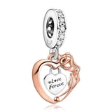 MITSOKU 9Pcs Silver Rose Gold Charms Set Compatible with Pandora Bracelets - Fashion Dangle Beads for Women, Birthday/Travel/Family Theme Jewelry Gifts