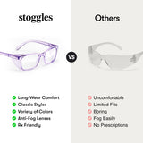 Stoggles Square Z87.1 Certified Polycarbonate Safety Glasses, Scratch & Shatter-Proof, Blue-Light & UV Blocking Lens, Top & Side Shields, Anti-Fog Dip Coated, Durable, Protective & Stylish Eyewear