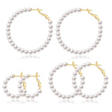 CERSLIMO Pearl Hoop Earrings for Women - 3 Pairs 14K Gold Plated Pearl Hoop Earrings Set, S925 Sterling Silver Post Big Large Hoops 4mm Pearl Earrings Jewelry Gifts 20/30/40mm
