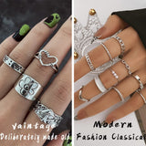IFKM 36 PCS Silver Plated Jewelry Set with 3 PCS Necklace, 12 PCS Bracelet, 7 PCS Ear Cuffs Earring, 14 Pcs Knuckle Rings for Women Valentine Anniversary Birthday Friendship Gift
