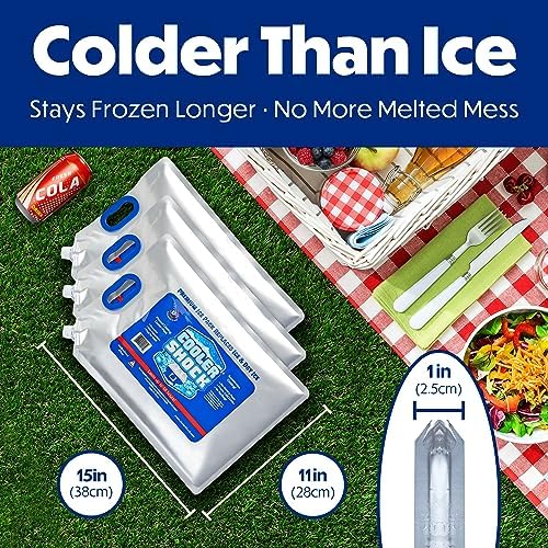 Cooler Shock Reusable Ice Packs for Cooler - Long Lasting Cold Freezer Packs for Coolers and Lunch Boxes - Cooler Ice Packs for Camping Gear, Fishing, Road Trips, Beach Must Haves