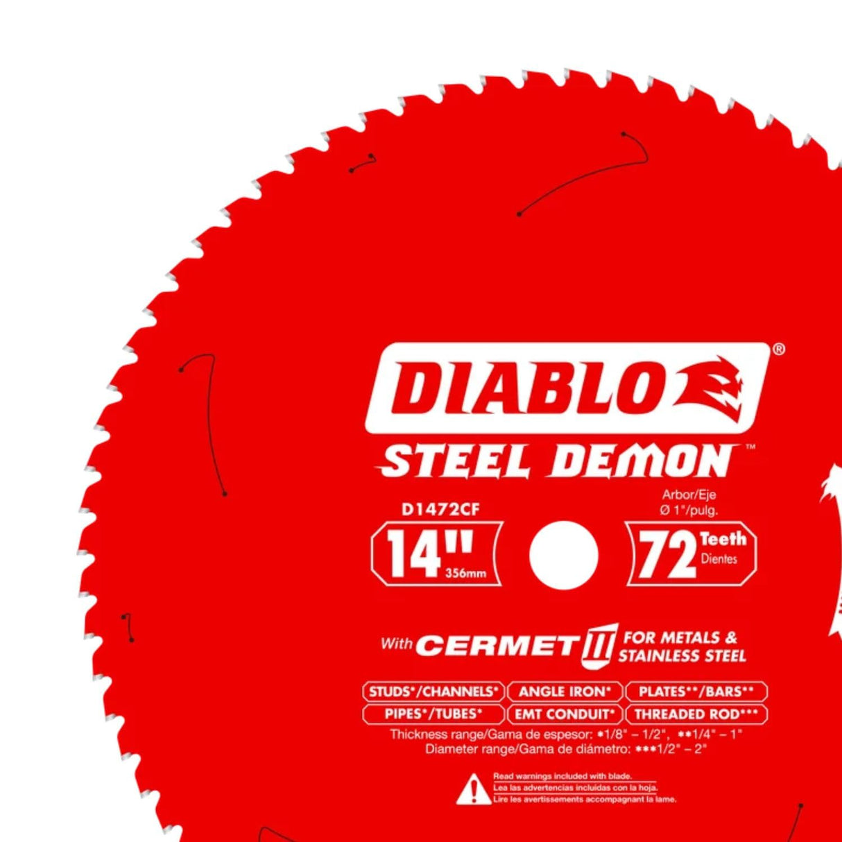 Diablo Steel Demon Cermet II Saw Blade for Medium Metal - Triple Chip Cutting Action - 14" x 72-Teeth, 1800 Max RPM - D1472CF