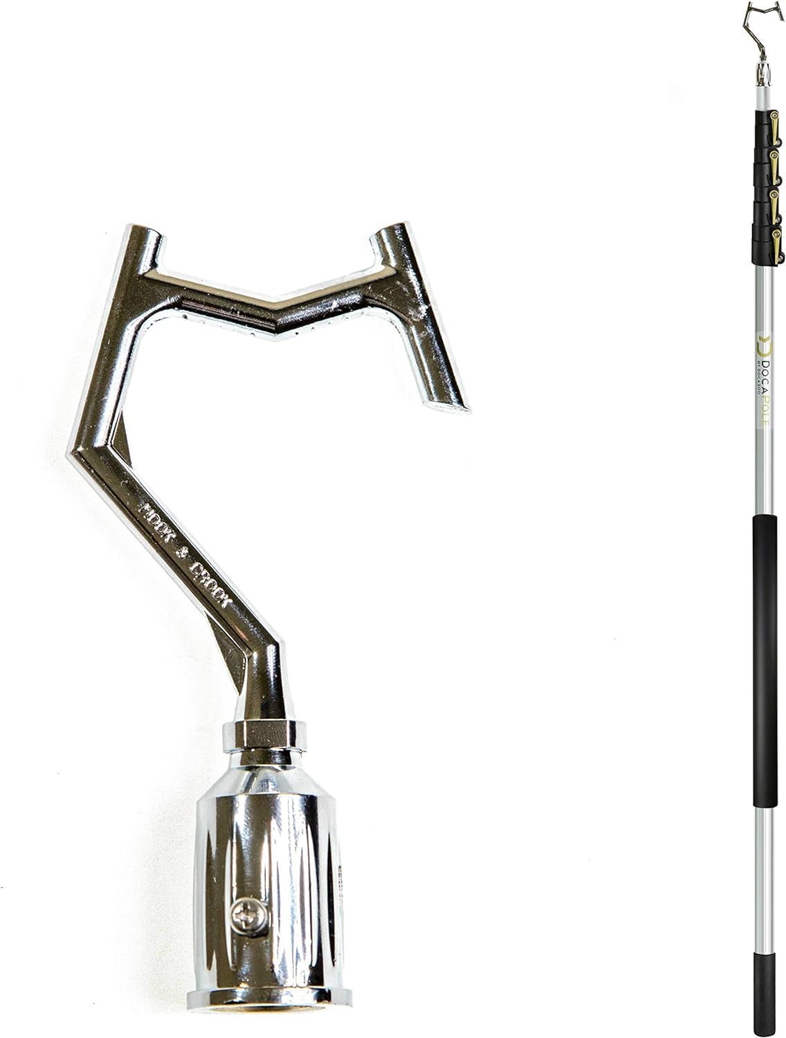 DOCA Boat Hook - 7-30 Ft (36+ Ft Reach) - Christmas Light Pole Hanger Tool - Durable & Lightweight Utility Hook for Docking, Tree Debris Removal