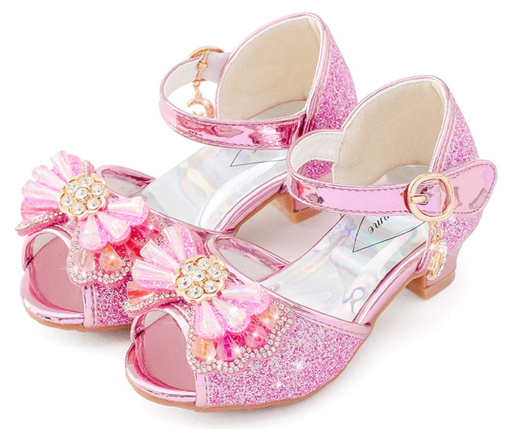 Osinnme Christmas Sandals for Girls High Heel Wedding Princess Size 10 Little Girl Toddler Kids Dress Shoes(02Pink 10)