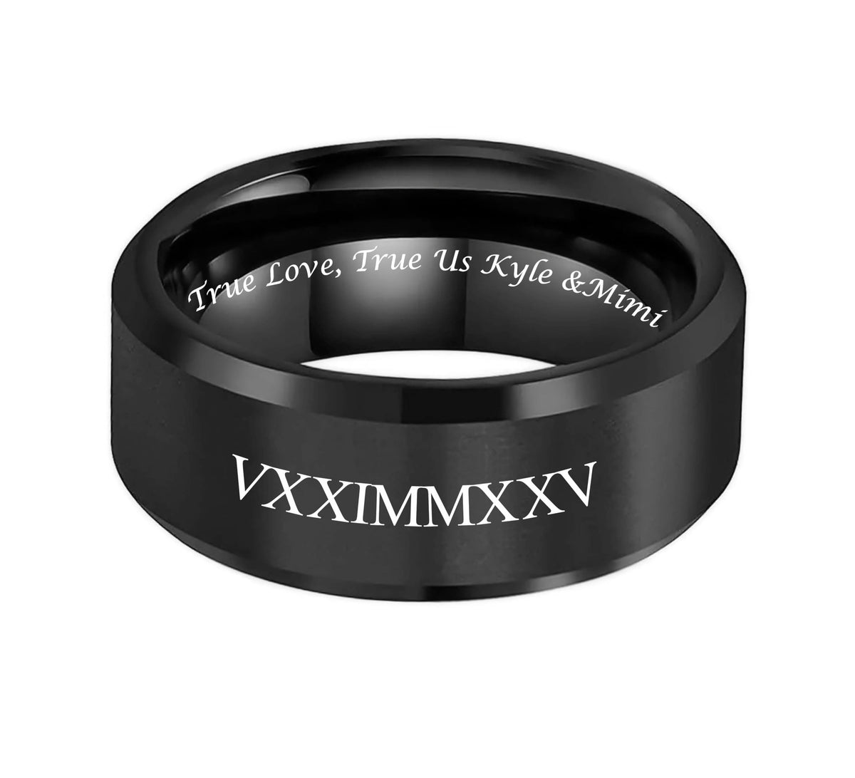 Personalized Black Brushed Men's 8mm Tungsten Ring Custom Engraved Free In Any Language, Black Wedding Band, Fiancé Engagement Ring, 8mm Men's Ring - Ships from USA