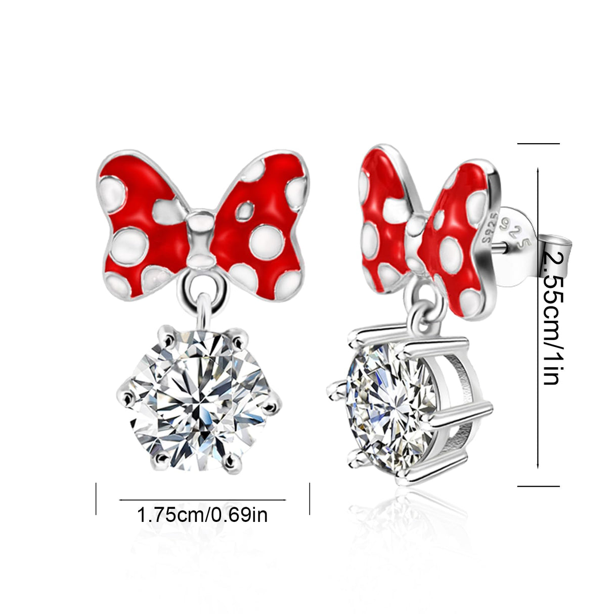 Red Bow Earrings Sterling Silver Red Mouse Bow Stud Earrings with Big Sparkling CZ Dangle Cute Dainty Sweet Bowknot Earrings Lucky Cute Animal Stud Jewelry Gifts for Women Daughter Birthday