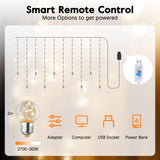 Minetom 200 LED Curtain Fairy Lights - 9.8 FT Wishing Ball Window Hanging Lights with Remote, USB Powered Waterproof for Christmas Wedding Bedroom Decoration, Warm White