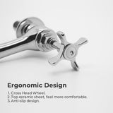 VANCOCO Traditional Chrome Brass Basin Tap Pair 1/2", Victorian Style Hot and Cold Head Cross Lever Bathroom Sink Taps, Polished Chrome Brass Pillar Toilet Sink Wash Faucet Set of 2