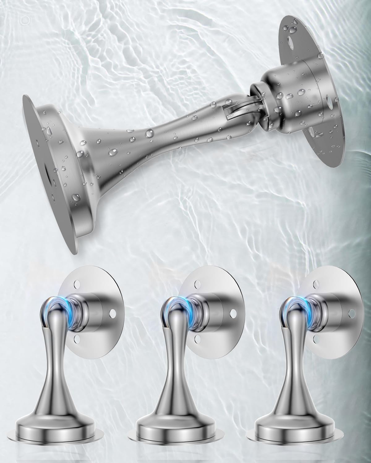 Magnetic Door Stop Holder 4 Pack - Door Stoppers Stainless Steel Heavy Duty Stops for Bottom of Door - Wall Floor Mounting No Drill Strong Adhesive & Screws Magnet Catch Keep Door Open