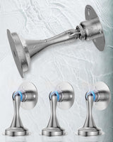 Magnetic Door Stop Holder 4 Pack - Door Stoppers Stainless Steel Heavy Duty Stops for Bottom of Door - Wall Floor Mounting No Drill Strong Adhesive & Screws Magnet Catch Keep Door Open