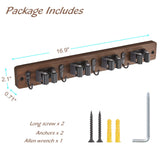 OUTNILI Mop and Broom Holder Wall Mount - Wood Broom Mop Hanger - Wall Mounted Garden Tool Rack Organizer for Closet Garage Laundry Room, Rustic Kitchen Decor With 4 Slots & 4 Hooks