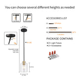 KLSS Black Brass Pendant Lights Kitchen Island - Clear Glass Pendant Light Fixture Multiple Stems Rods 3 Units 12 Inch 3 Units 4 Inch (2 Pack Black Brass Downrod)