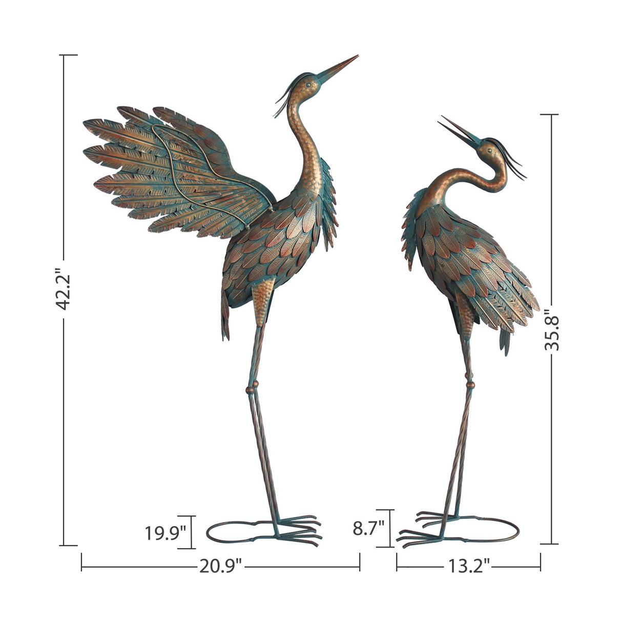Oritty Crane Statues for Garden Decor, Metal Crane Yard Art Statues, Standing Heron Garden Sculptures & Statues for Outdoor Decorations, 38-42 Inch Set of 2, Copper